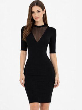 Seductions V Cut Sheer chest arms bodycon Dress